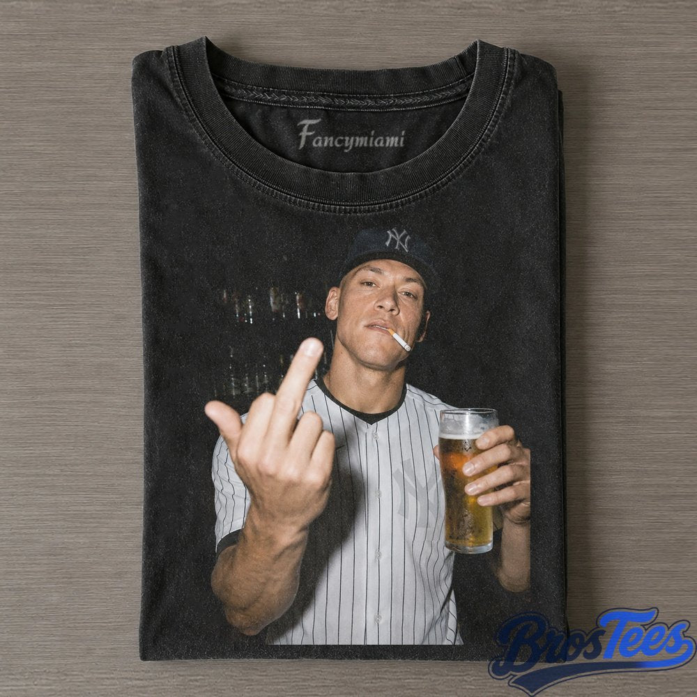 New York Yankees Aaron Judge Smoking Drinking Beer and Middle Finger Tee