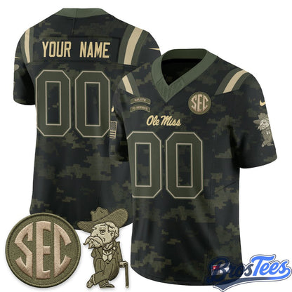 Ole Miss Rebels 2026 Salute to Service Vapor Custom Jersey - Stitched