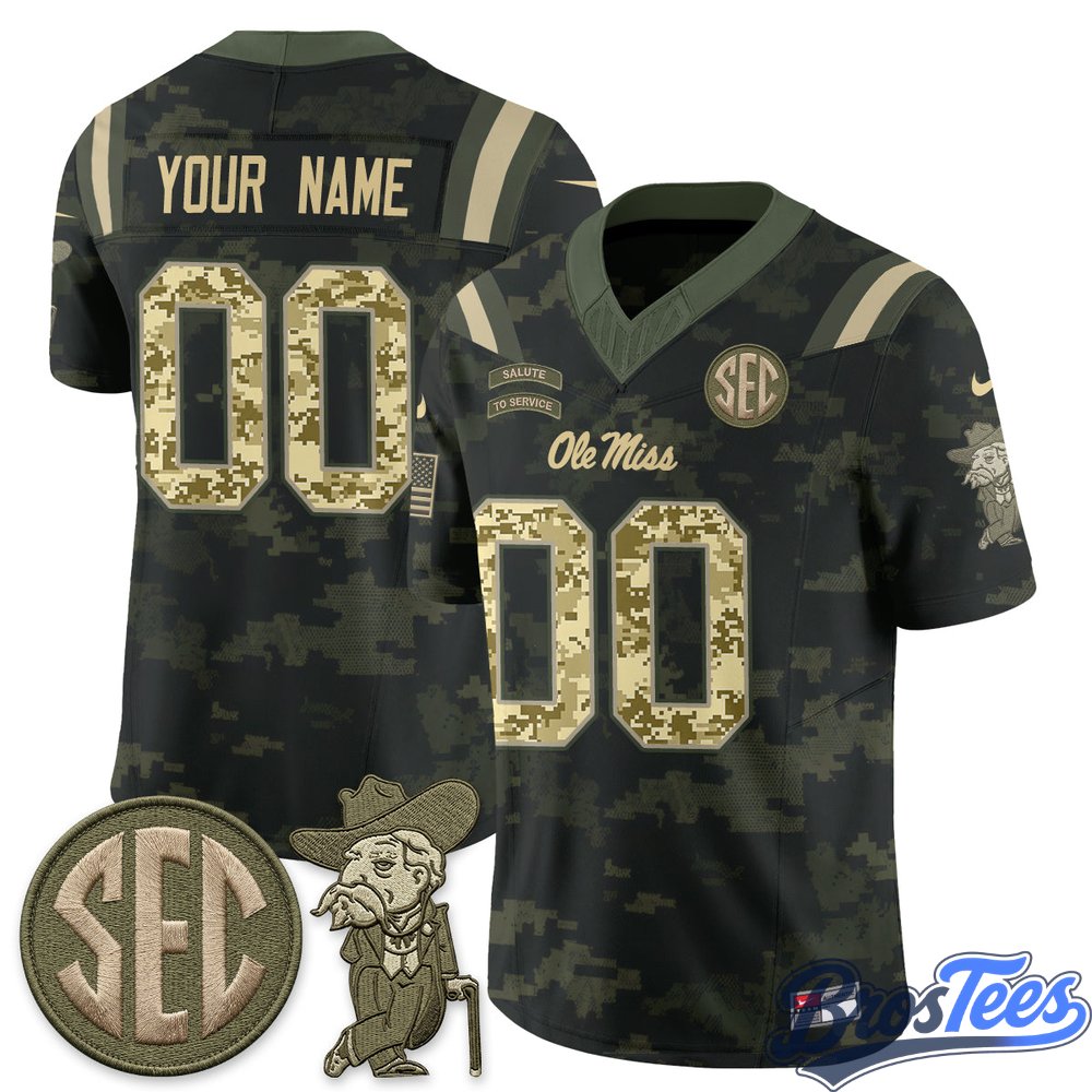 Ole Miss Rebels 2026 Salute to Service Vapor Custom Jersey - Stitched