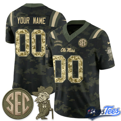 Ole Miss Rebels 2026 Salute to Service Vapor Custom Jersey - Stitched