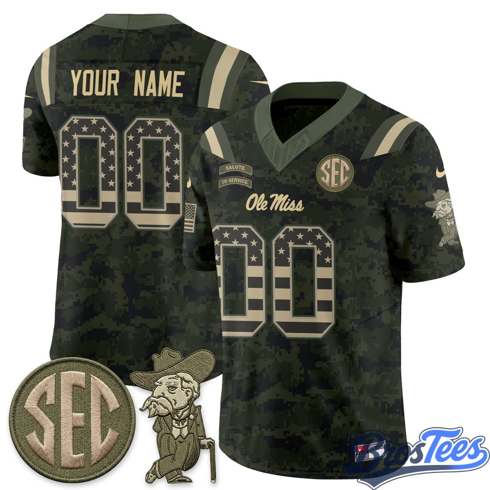 Ole Miss Rebels 2026 Salute to Service Vapor Custom Jersey - Stitched