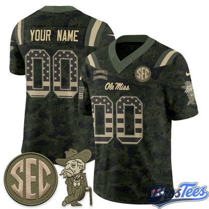 Ole Miss Rebels 2026 Salute to Service Vapor Custom Jersey - Stitched