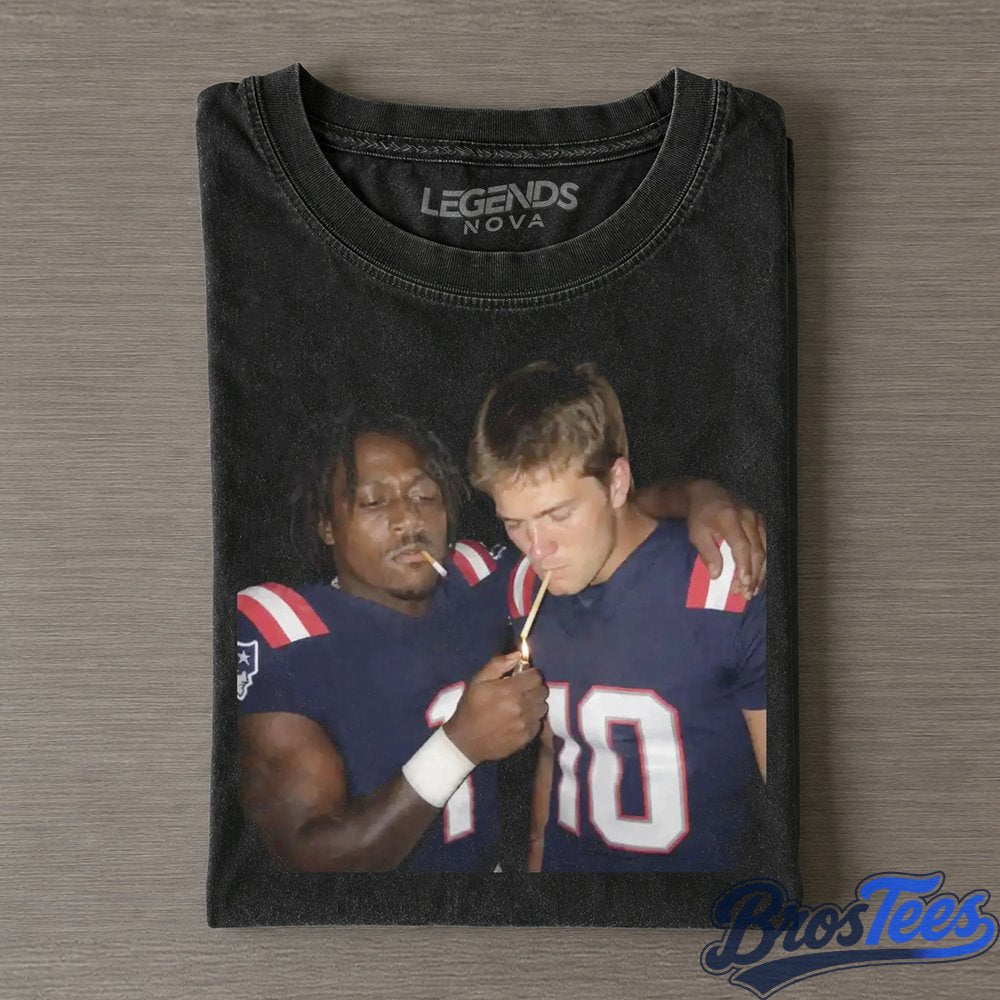 Philadelphia Eagles A.J. Brown & New England Patriots Drake Maye Smoking & Drinking T-Shirt