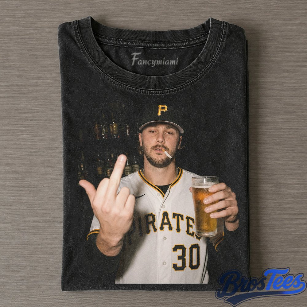 Pittsburgh Pirates Paul Skenes Drinking Beer and Middle Finger Tee