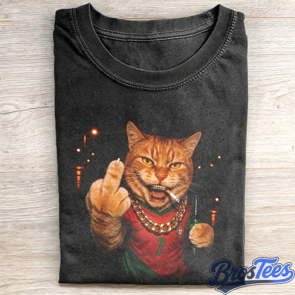 Portugal No. 7 Middle Finger Cat Funny Soccer Meme Tee
