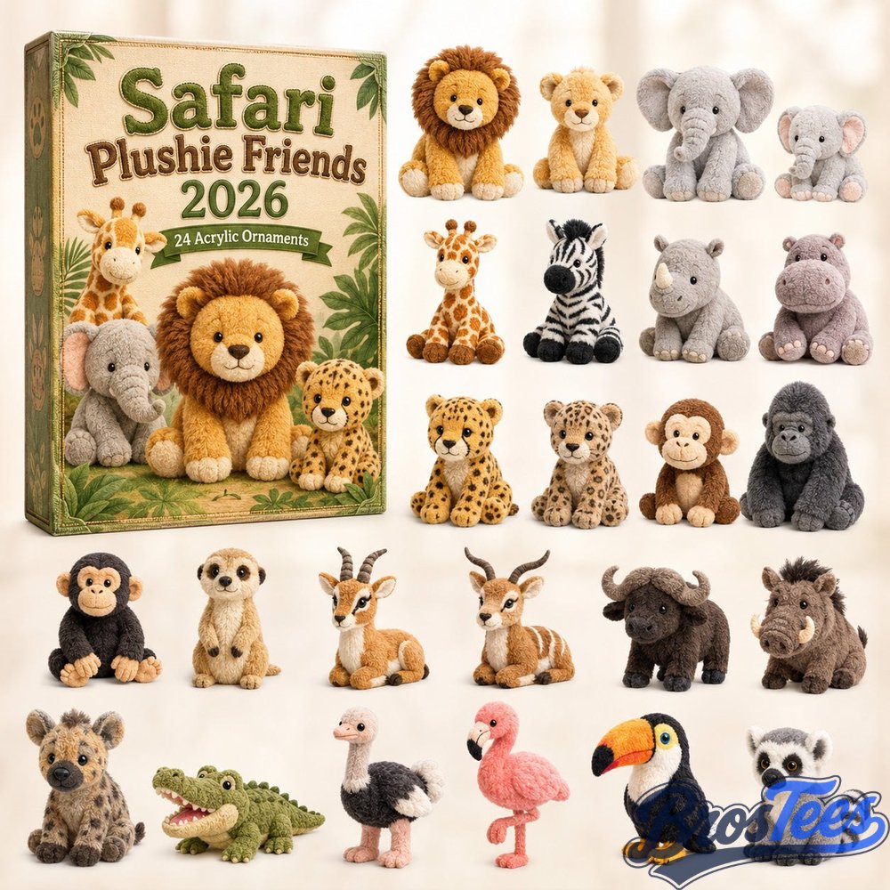 Safari Plushie Friends Advent Calendar 2026 - 24-Day Countdown, Acrylic Charms