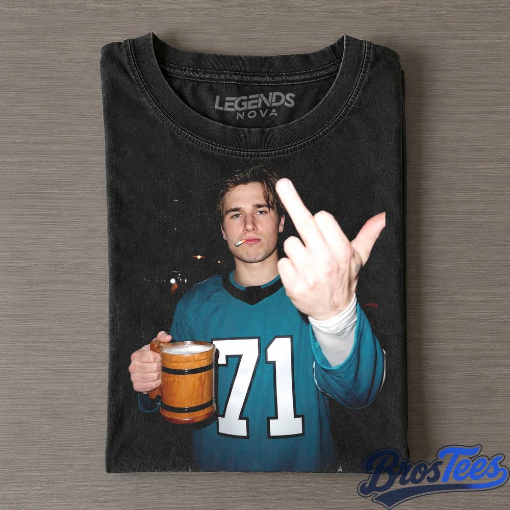 San Jose Sharks Macklin Celebrini Drinking Beer and Middle Finger Tee