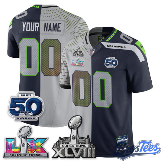Seattle Seahawks Super Bowl LX Champs Split Edition Custom Jersey