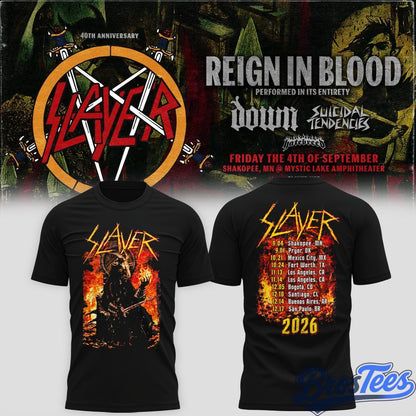 Slayer Shakopee 2026 Event Tee Reign In Blood 40 Anniversary Tour 2026 Shirt