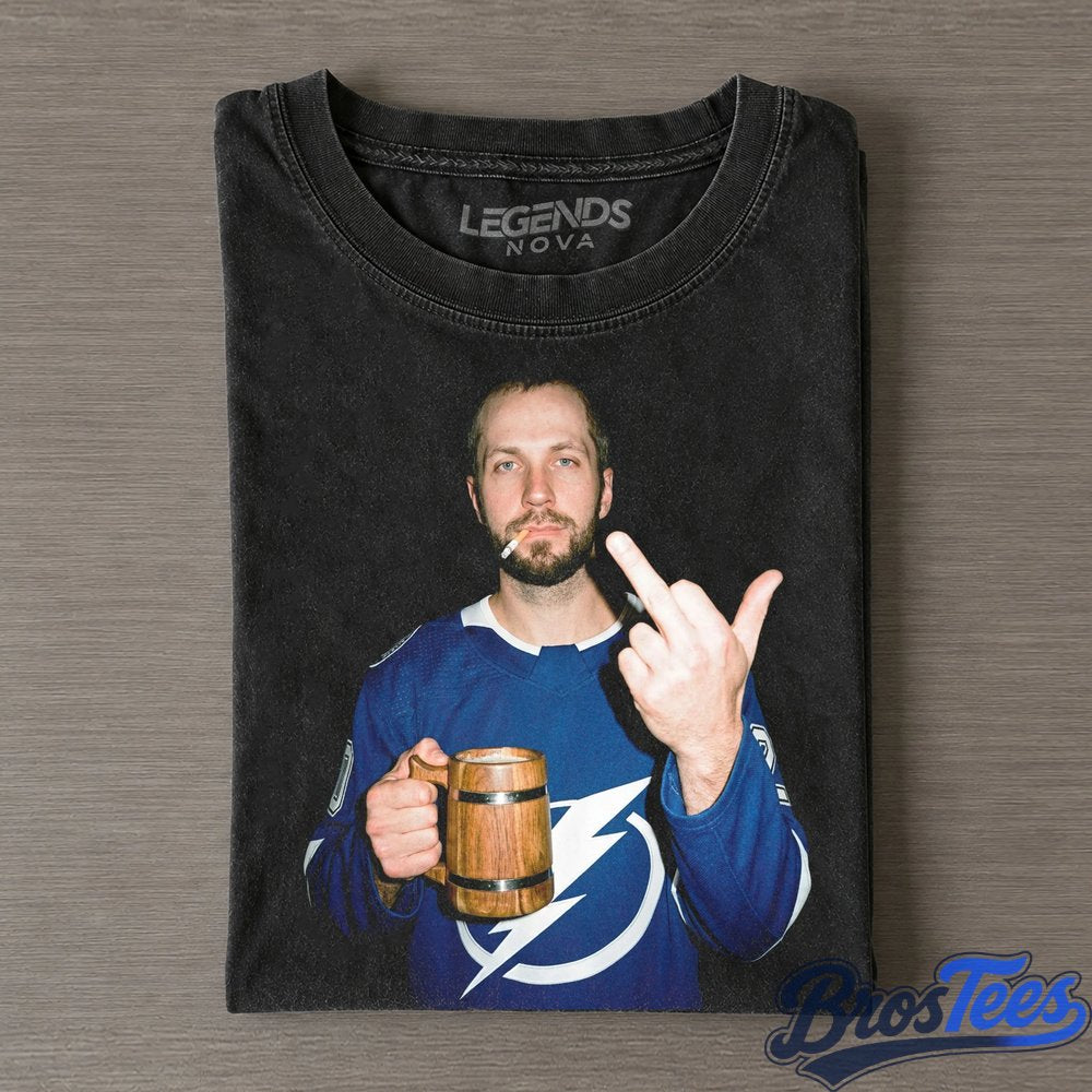 Tampa Bay Lightning Nikita Kucherov Drinking and Middle Finger Tee