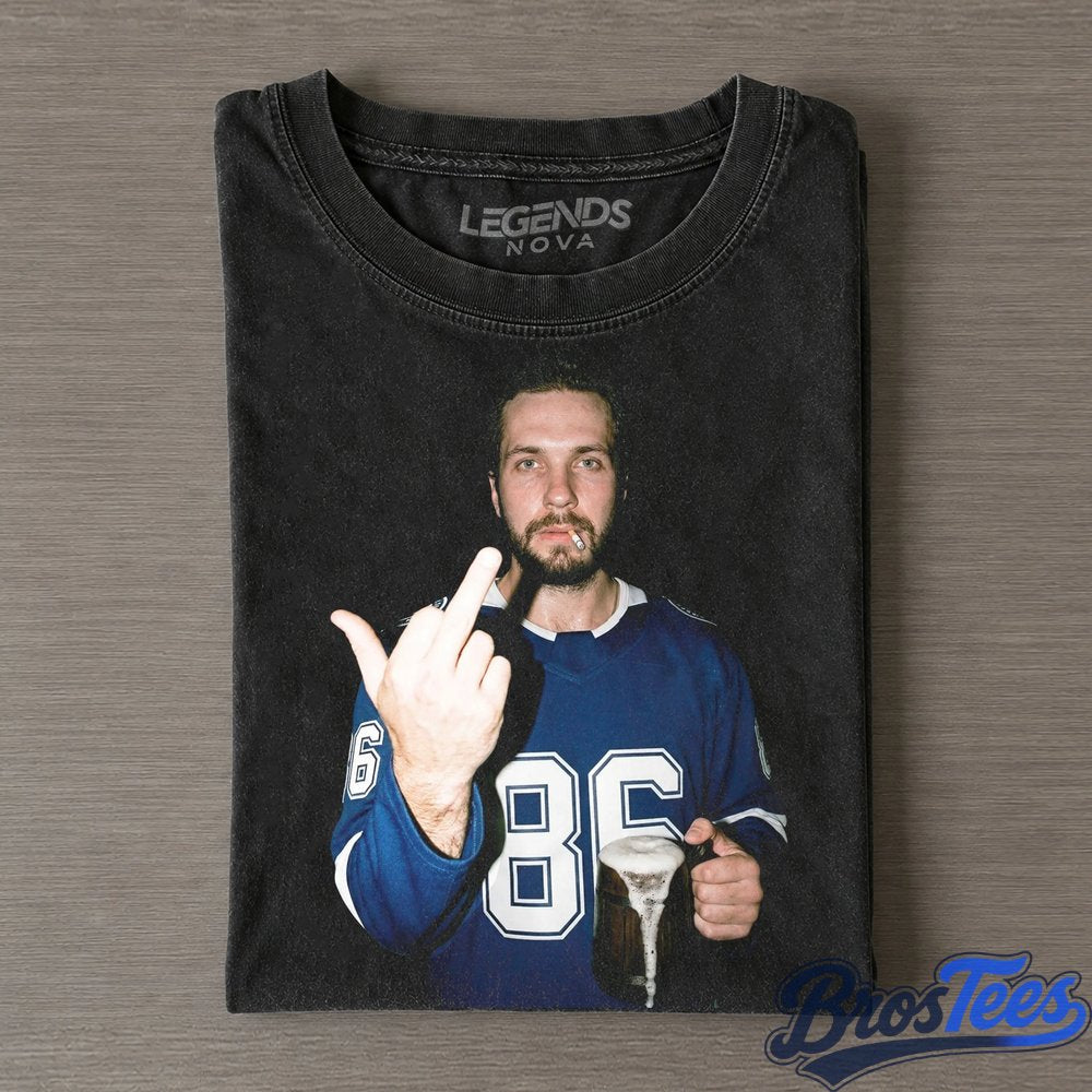 Tampa Bay Lightning Nikita Kucherov Drinking and Middle Finger Tee