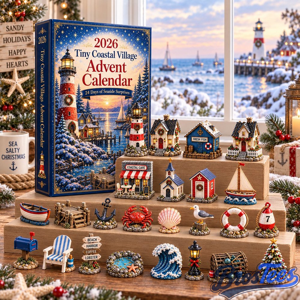 Tiny Coastal Village Advent Calendar 2026 - 24-Day Countdown, Acrylic Charms