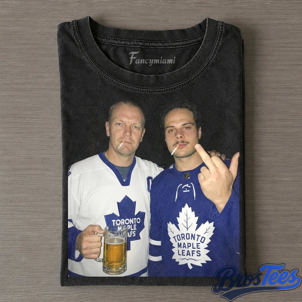 Toronto Maple Leafs Mats Sundin and Auston Matthews Smoking Drinking Beer and Middle Finger Tee