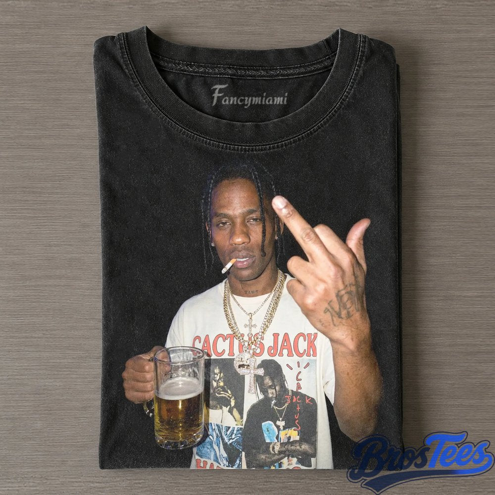 Travis Scott Beer and Middle Finger Tee