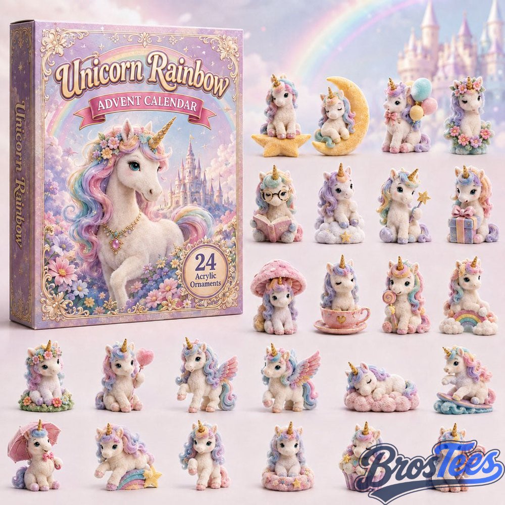 Unicorn Rainbow Advent Calendar 2026 - 24-Day Countdown, Acrylic Charms