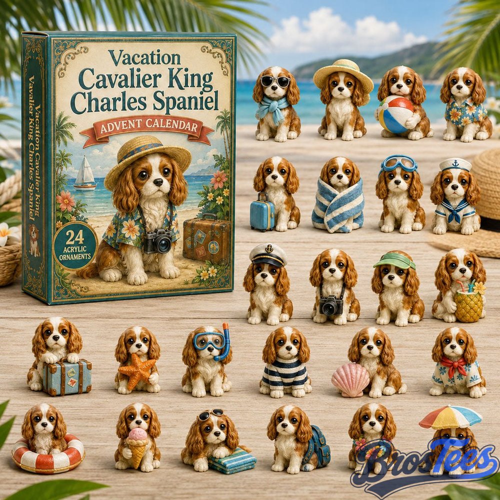 Vacation Cavalier King Charles Spaniel Advent Calendar 2026 - 24-Day Countdown, Acrylic Charms