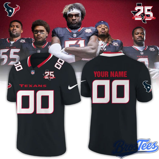 Houston Texans 25th Anniversary Limited Football Jersey – Black - BrosTees