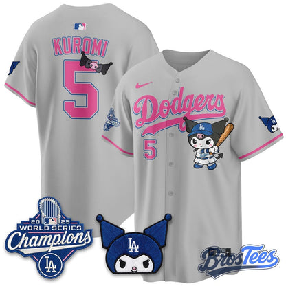 Los Angeles Dodgers x Kuromi Edition Custom Baseball Jersey - BrosTees