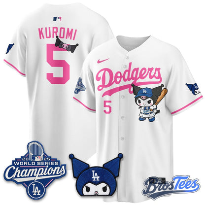 Los Angeles Dodgers x Kuromi Edition Custom Baseball Jersey - BrosTees