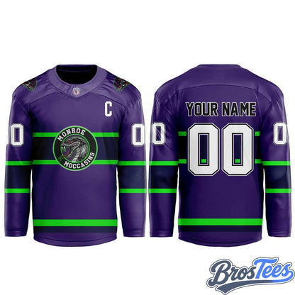 Monroe Moccasins A New Era Begins 2026 Custom Hockey Jersey - Purple - BrosTees
