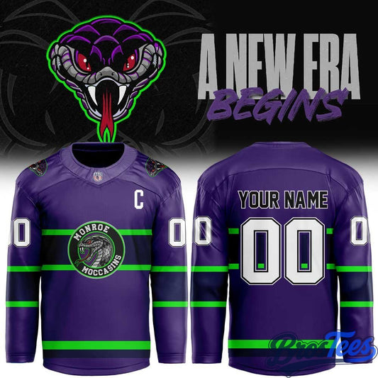 Monroe Moccasins A New Era Begins 2026 Custom Hockey Jersey - Purple - BrosTees