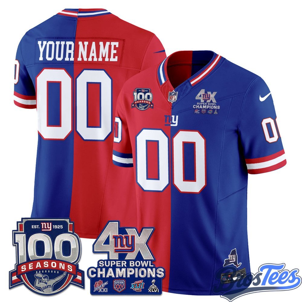 New York Giants 4X Super Bowl Split Edition Custom Football Jersey - BrosTees