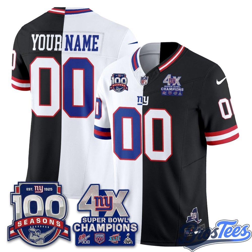 New York Giants 4X Super Bowl Split Edition Custom Football Jersey - BrosTees