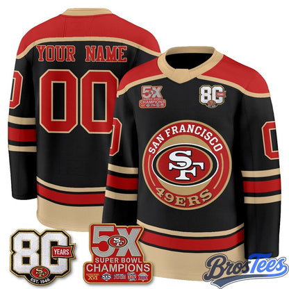 San Francisco 49ers 4X Champs Custom Hockey Jersey - BrosTees
